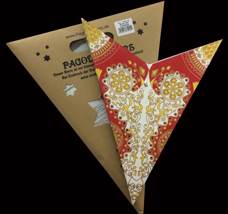 Royal rot/weiß Glitter  - Faltbarer Leuchtstern, Weihnachtsstern aus Papier mit 5 Zacken, 60 cm